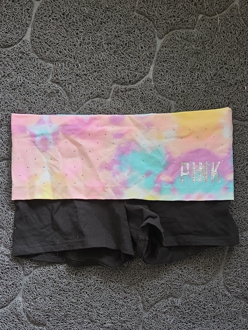 Victoria's Secret PINK Tie-Dye Foldover Waistband Shorts - Black & Pastel Bling